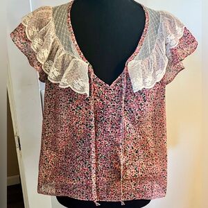 Elegant Vintage inspired Floral Lace Ruffle Blouse